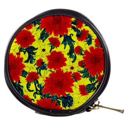 Red Flowers on Yellow Mini Makeup Bag