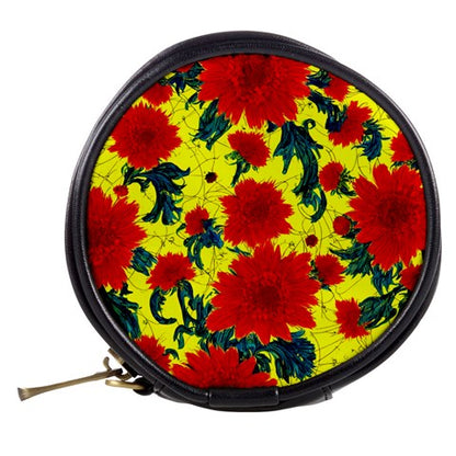 Red Flowers on Yellow Mini Makeup Bag