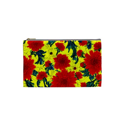 Red Flowers on Yellow Cosmetic Bag (Small)