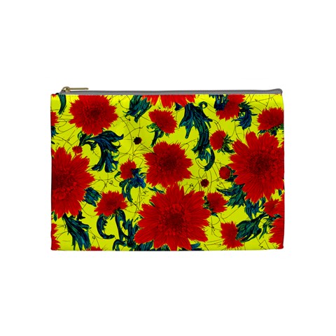 Red Flowers on Yellow Cosmetic Bag (Medium)