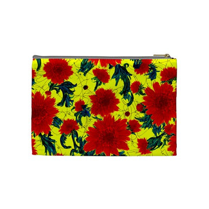 Red Flowers on Yellow Cosmetic Bag (Medium)