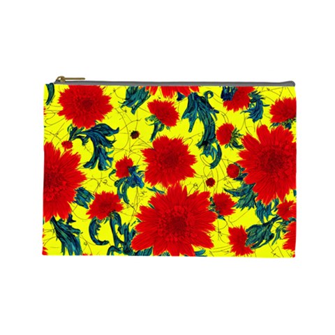 Red Flowers on Yellow Cosmetic Bag (Large)