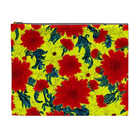 Red Flowers on Yellow Cosmetic Bag (XL)