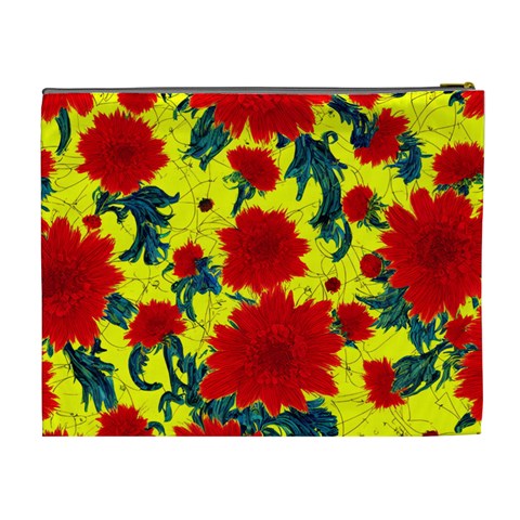 Red Flowers on Yellow Cosmetic Bag (XL)