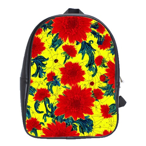 Red Flowers on Yellow School Bag (Large)