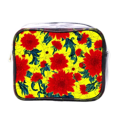 Red Flowers on Yellow Mini Toiletries Bag (One Side)