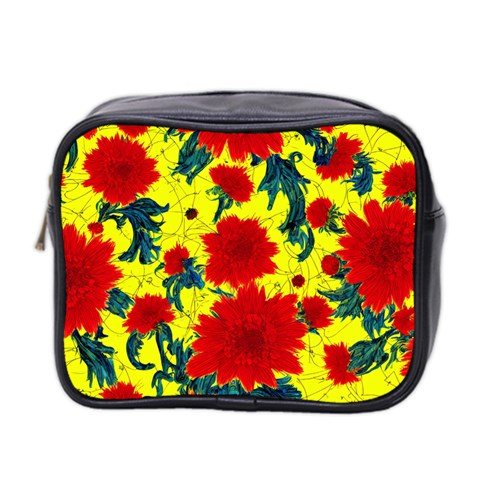 Red Flowers on Yellow Mini Toiletries Bag (Two Sides)