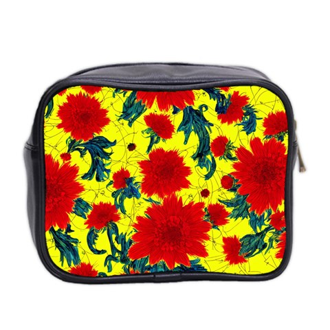 Red Flowers on Yellow Mini Toiletries Bag (Two Sides)