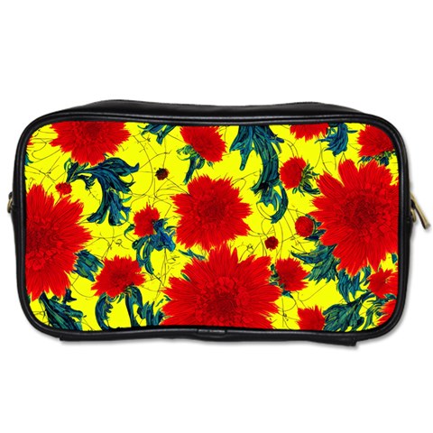 Red Flowers on Yellow Toiletries Bag (One Side)