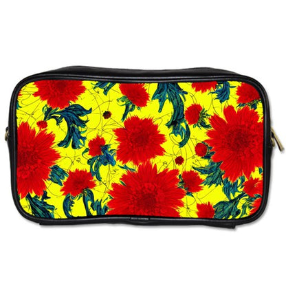 Red Flowers on Yellow Toiletries Bag (Two Sides)