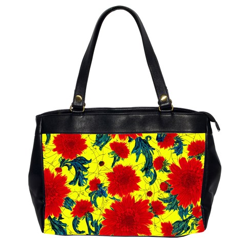 Red Flowers on Yellow Oversize Office Handbag (2 Sides)