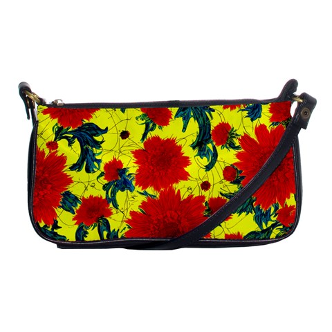 Red Flowers on Yellow Shoulder Clutch Bag