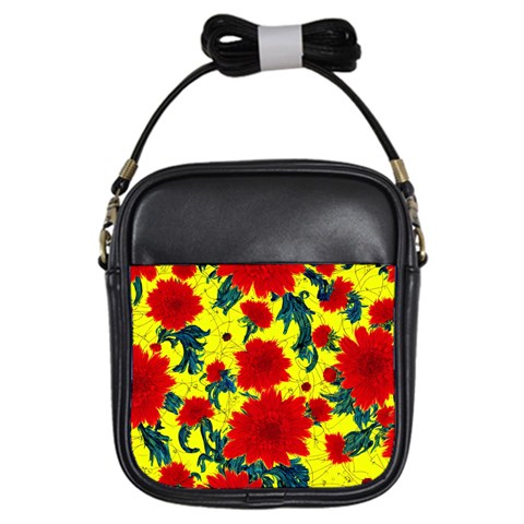 Red Flowers on Yellow Girls Sling Bag