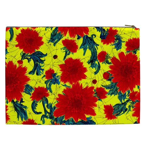 Red Flowers on Yellow Cosmetic Bag (XXL)