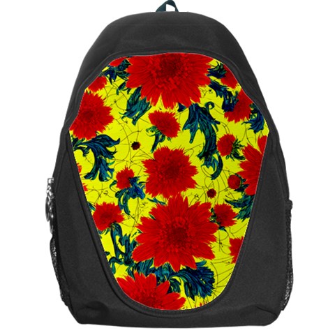 Red Flowers on Yellow Backpack Bag