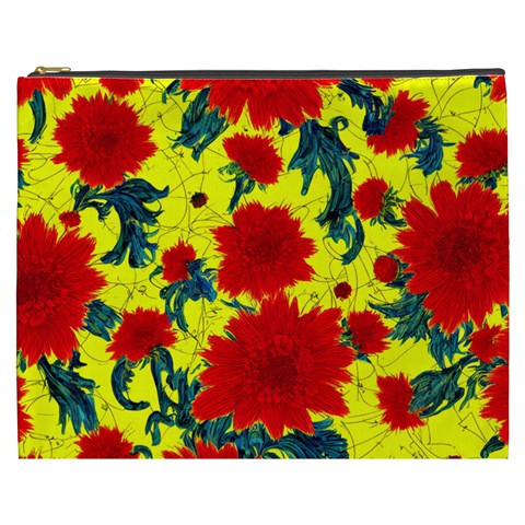 Red Flowers on Yellow Cosmetic Bag (XXXL)