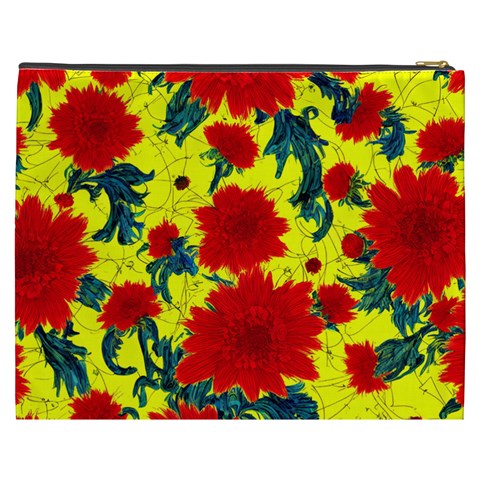 Red Flowers on Yellow Cosmetic Bag (XXXL)