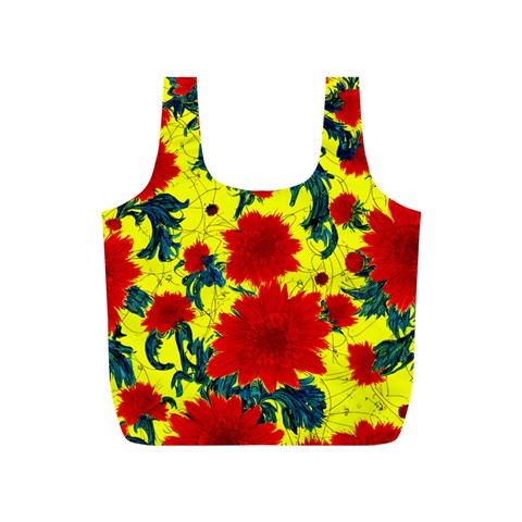 Red Flowers on Yellow Full Print Recycle Bag (S)