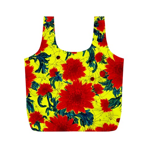 Red Flowers on Yellow Full Print Recycle Bag (M)