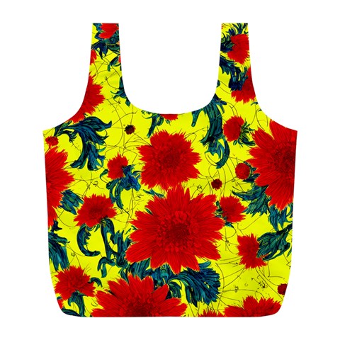 Red Flowers on Yellow Full Print Recycle Bag (L)