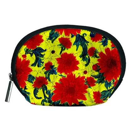 Red Flowers on Yellow Accessory Pouch (Medium)