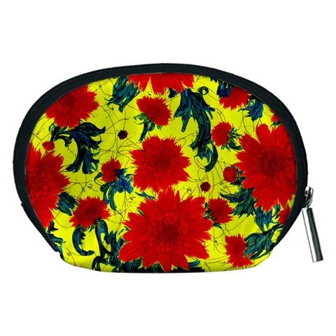 Red Flowers on Yellow Accessory Pouch (Medium)