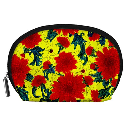 Red Flowers on Yellow Accessory Pouch (Large)