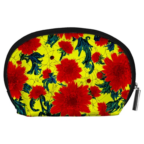 Red Flowers on Yellow Accessory Pouch (Large)