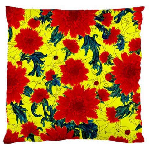 Red Flowers on Yellow Standard Premium Plush Fleece Cushion Case (One Side)