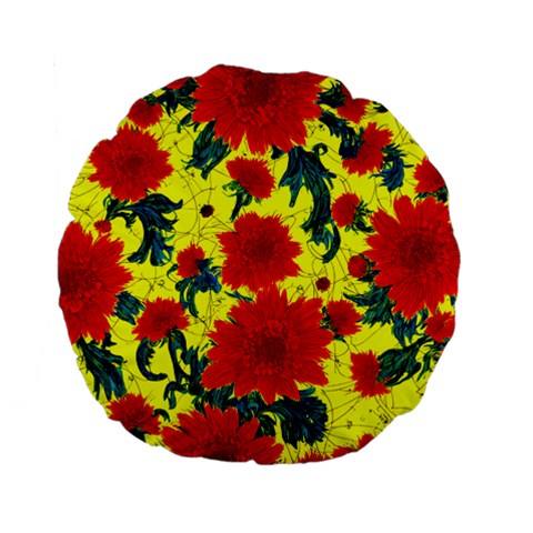 Red Flowers on Yellow Standard 15" Premium Flano Round Cushion