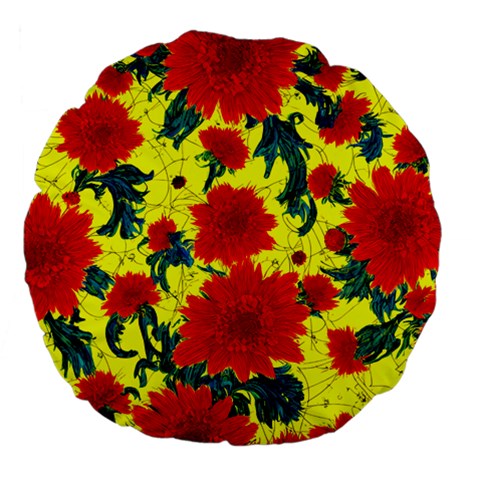 Red Flowers on Yellow Large 18" Premium Flano Round Cushion