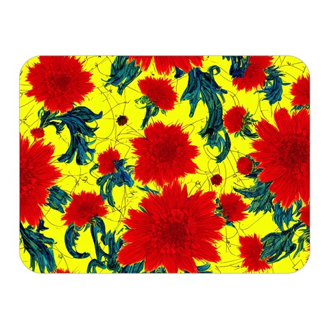 Red Flowers on Yellow Premium Plush Fleece Blanket (Mini)