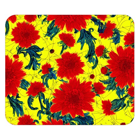 Red Flowers on Yellow Premium Plush Fleece Blanket (Small)