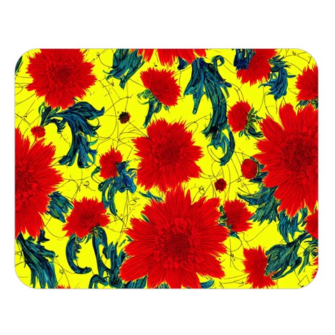 Red Flowers on Yellow Premium Plush Fleece Blanket (Large)