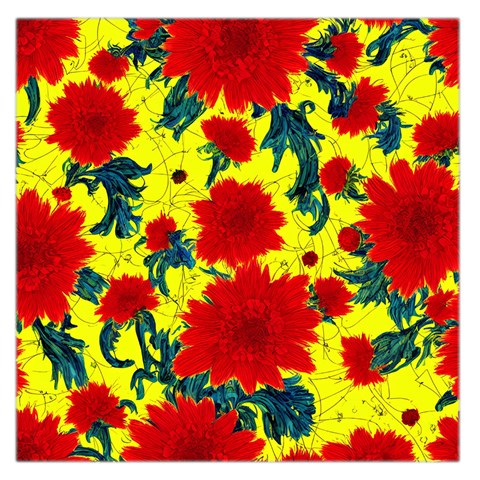 Red Flowers on Yellow Square Satin Scarf (36" x 36")