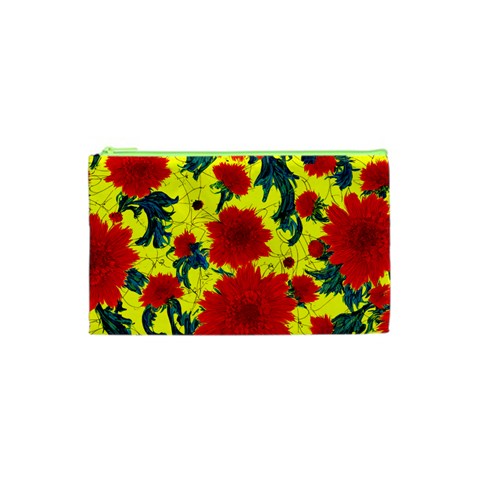 Red Flowers on Yellow Cosmetic Bag (XS)