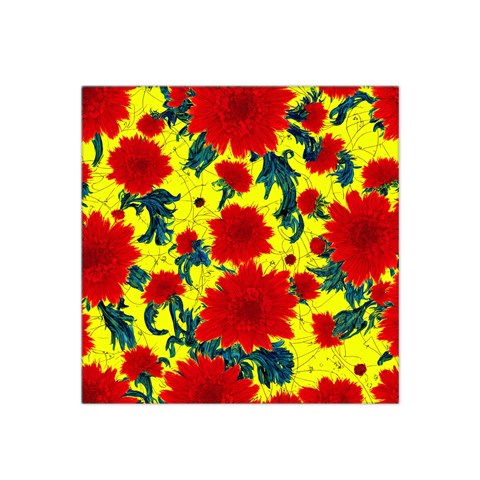 Red Flowers on Yellow Satin Bandana Scarf 22" x 22"