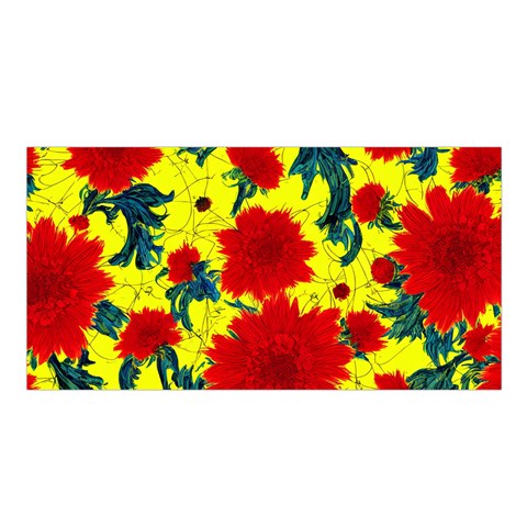 Red Flowers on Yellow Satin Shawl 45" x 80"