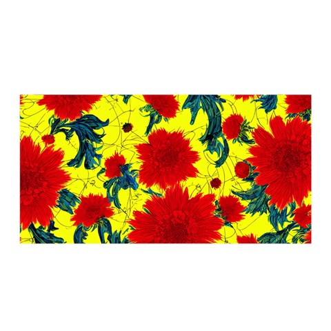 Red Flowers on Yellow Satin Wrap 35" x 70"