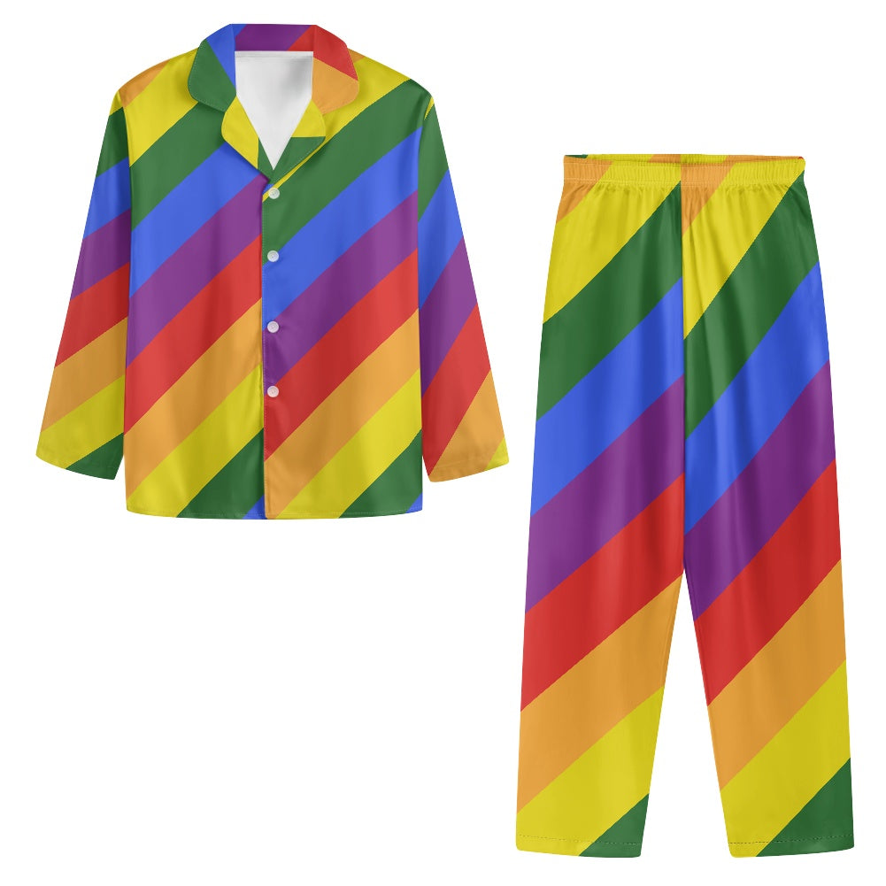 Unveil the Spectrum of Comfort: Luxtrini's Rainbow Men's Button Pajamas white