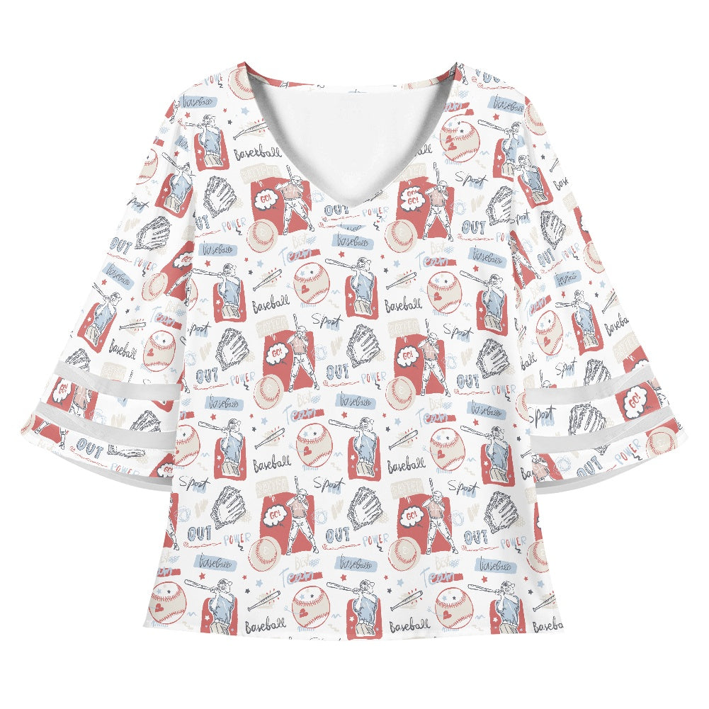 Baseball Women Puff Sleeve Blouse