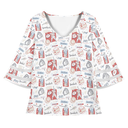 Baseball Women Puff Sleeve Blouse