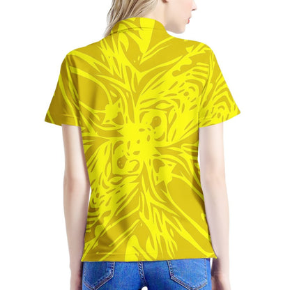 Yellow Fern Vector Abstract Women’s Aloha Polo Shirt