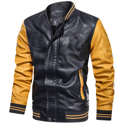 Stylish Vintage-Inspired Faux Leather Bomber Jacket