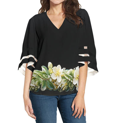 Hawaiian Women Puff Sleeve Blouse white