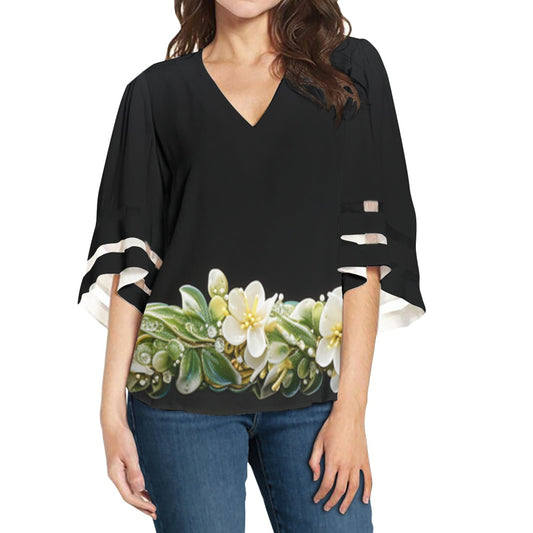 Hawaiian Women Puff Sleeve Blouse white