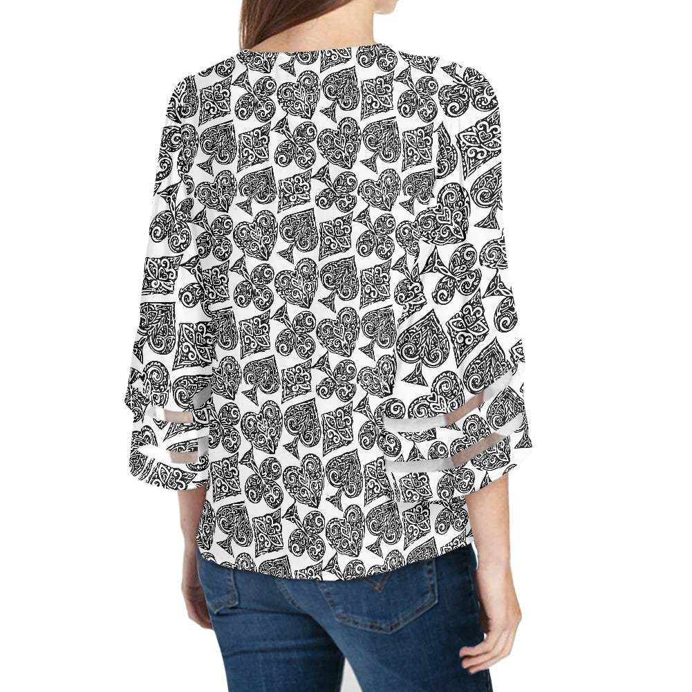 Poker Women Puff Sleeve Blouse