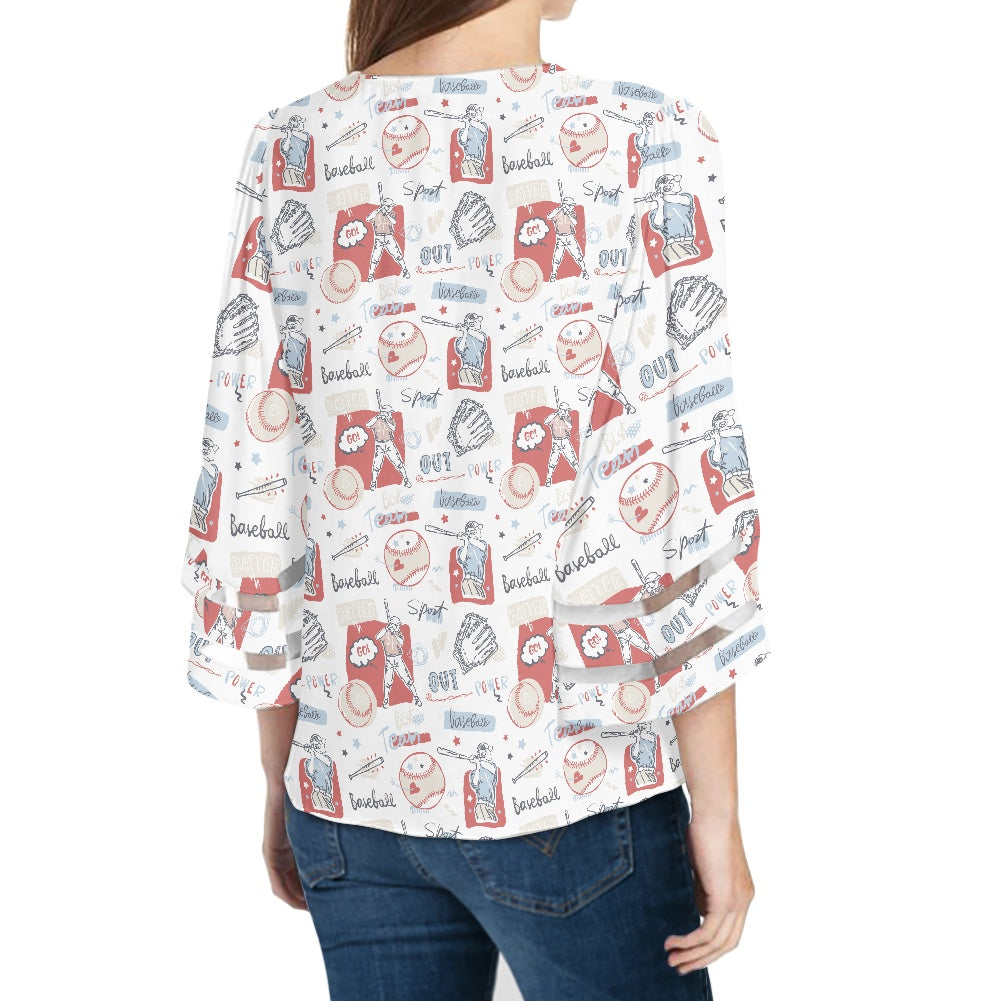 Baseball Women Puff Sleeve Blouse