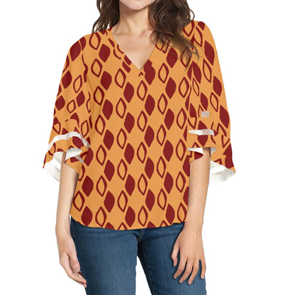 African Mudcloth Women Puff Sleeve Blouse white