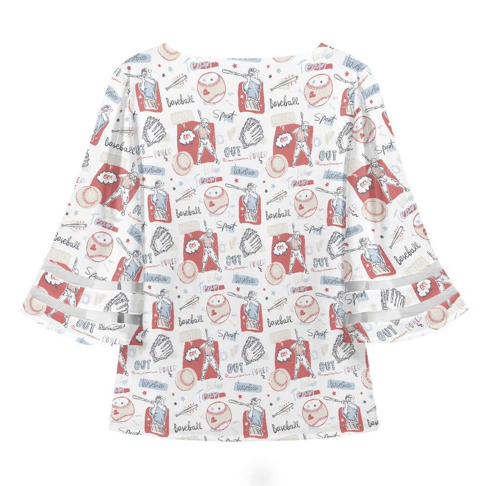 Baseball Women Puff Sleeve Blouse